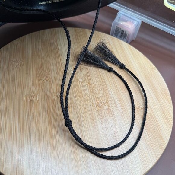 Larry Mahan Gambler Hat With Cord 6x Handwoven Shantung 7 Western Black USA - Picture 15 of 15